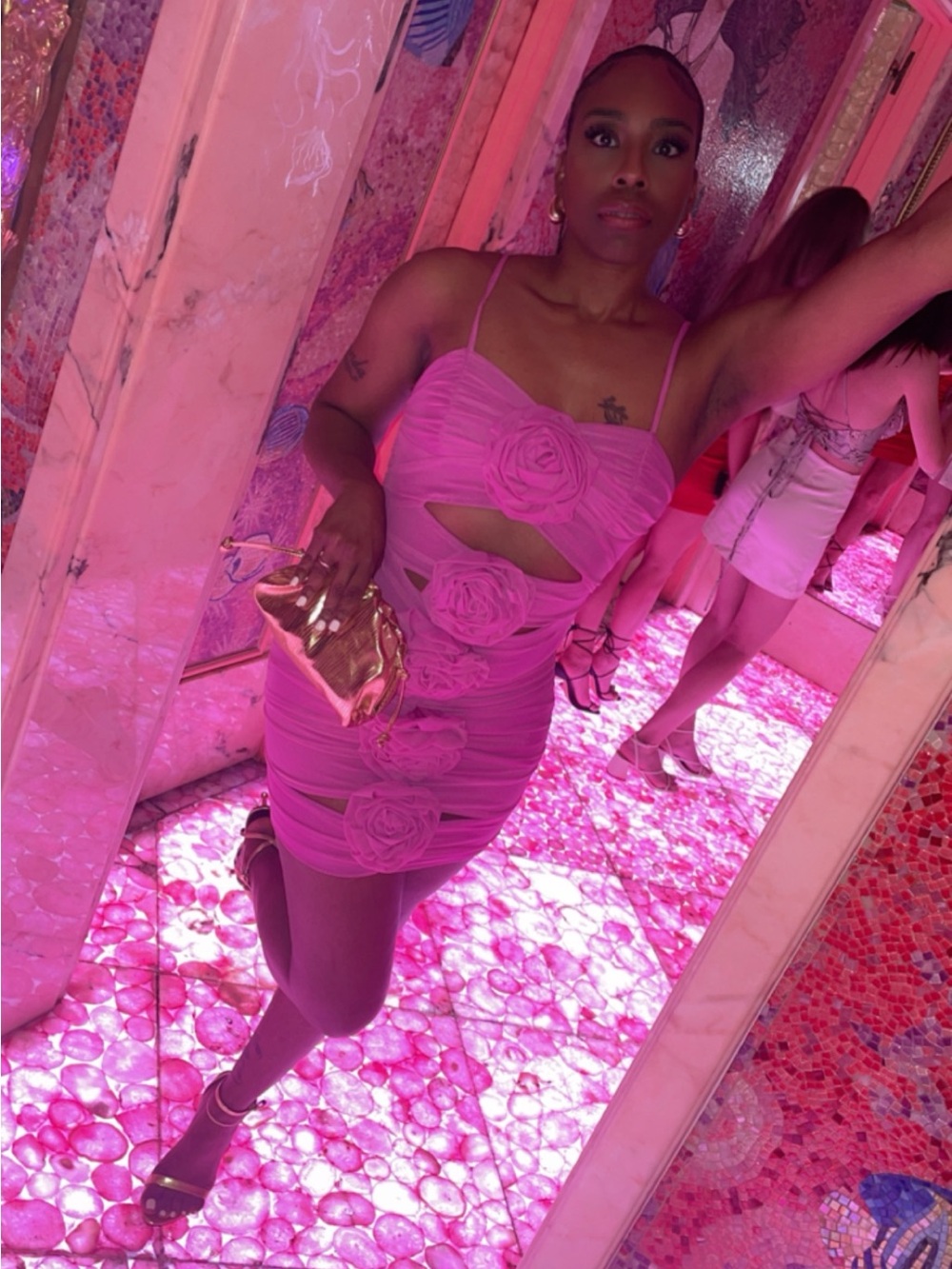 Fashion Nova Hot Pink Floral Rose-Detail Bodycon Mini Dress - Picture 3 of 8